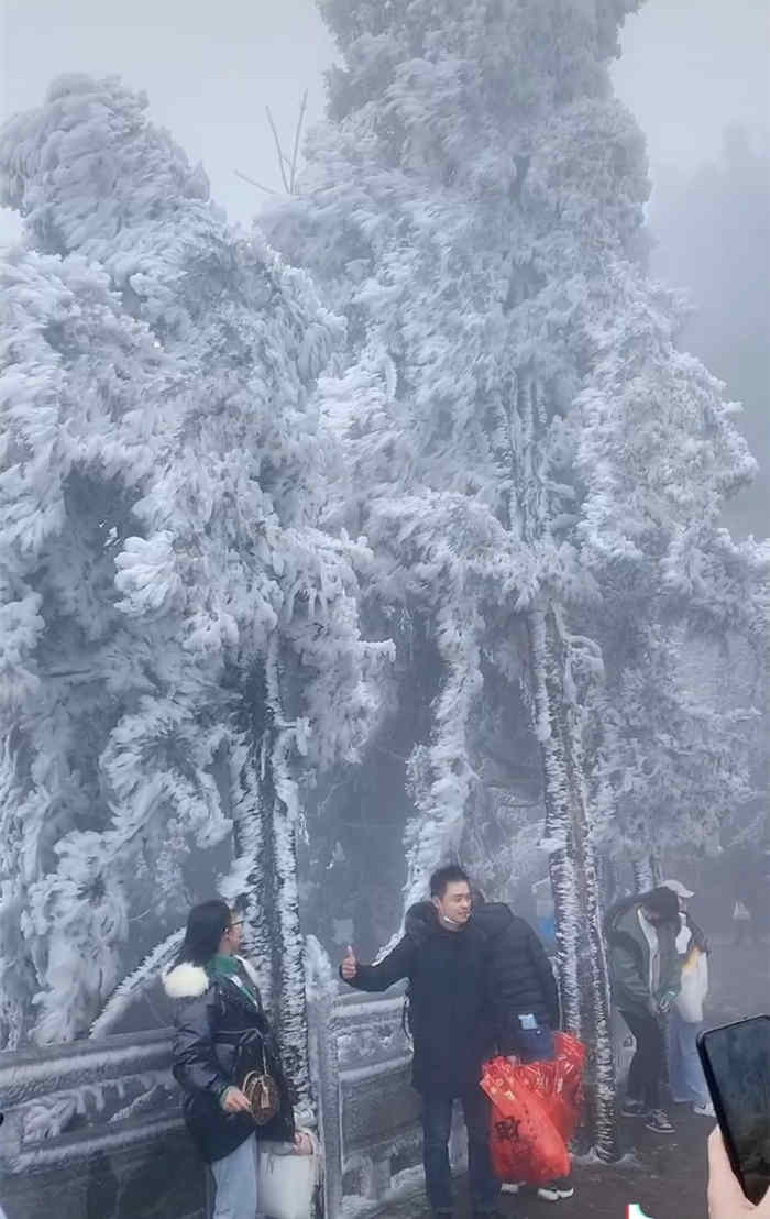 2020年南岳衡山现雾凇美景，游人频频按下相机快门拍照