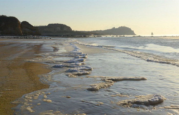 山东青岛海域海水结冰美景图2
