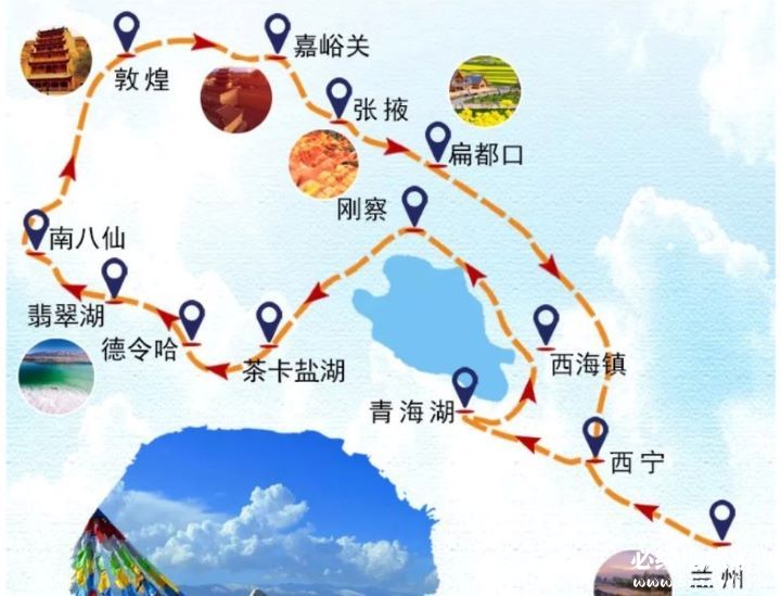 青海、敦煌青甘大环线路线图